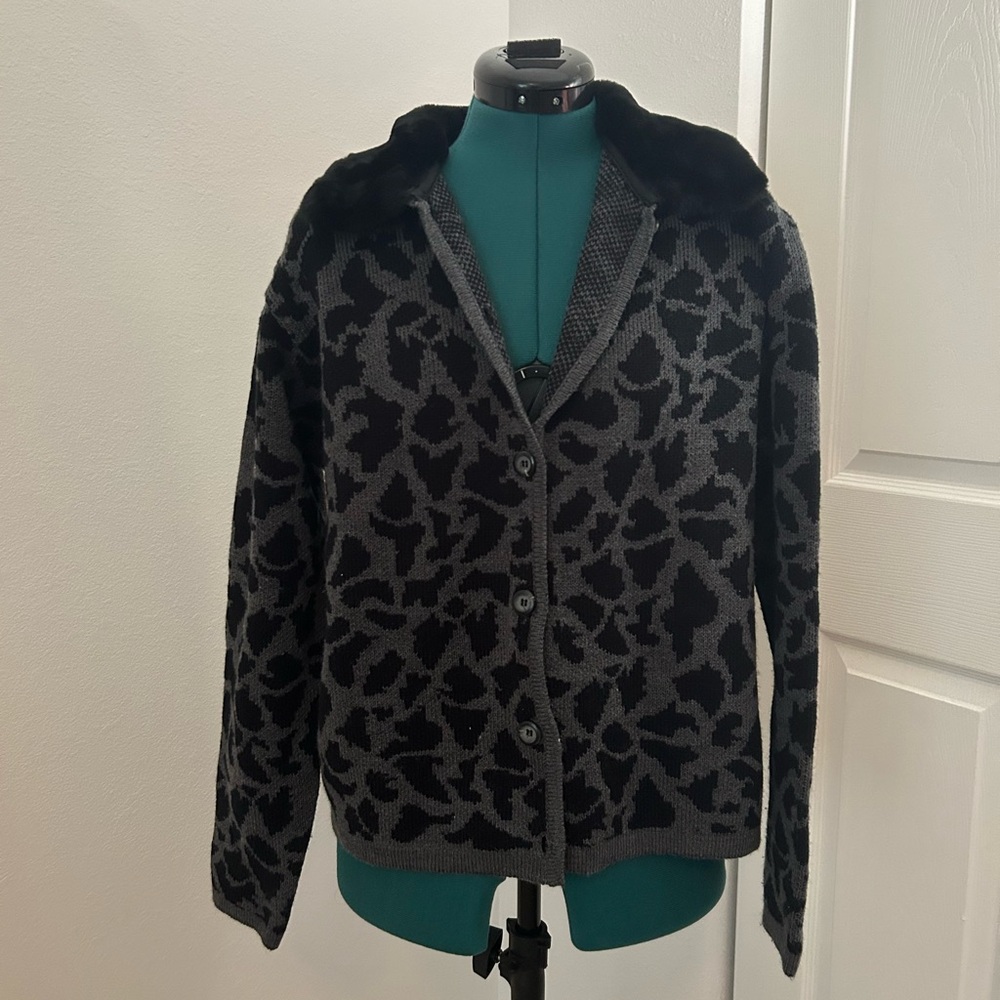leopard print faux fur cardigan